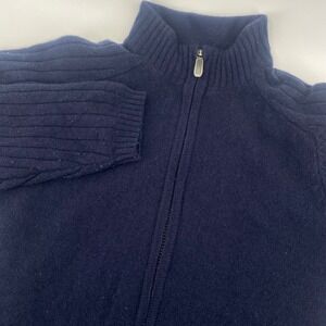 Adidas Full Zip Sweater Women's Medium Navy Blue Lambswool Mesh Lined Mock Neck